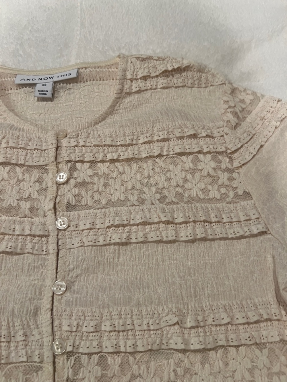 Cream Lace Ruffle Button-Front Cardigan - Picture 3 of 5